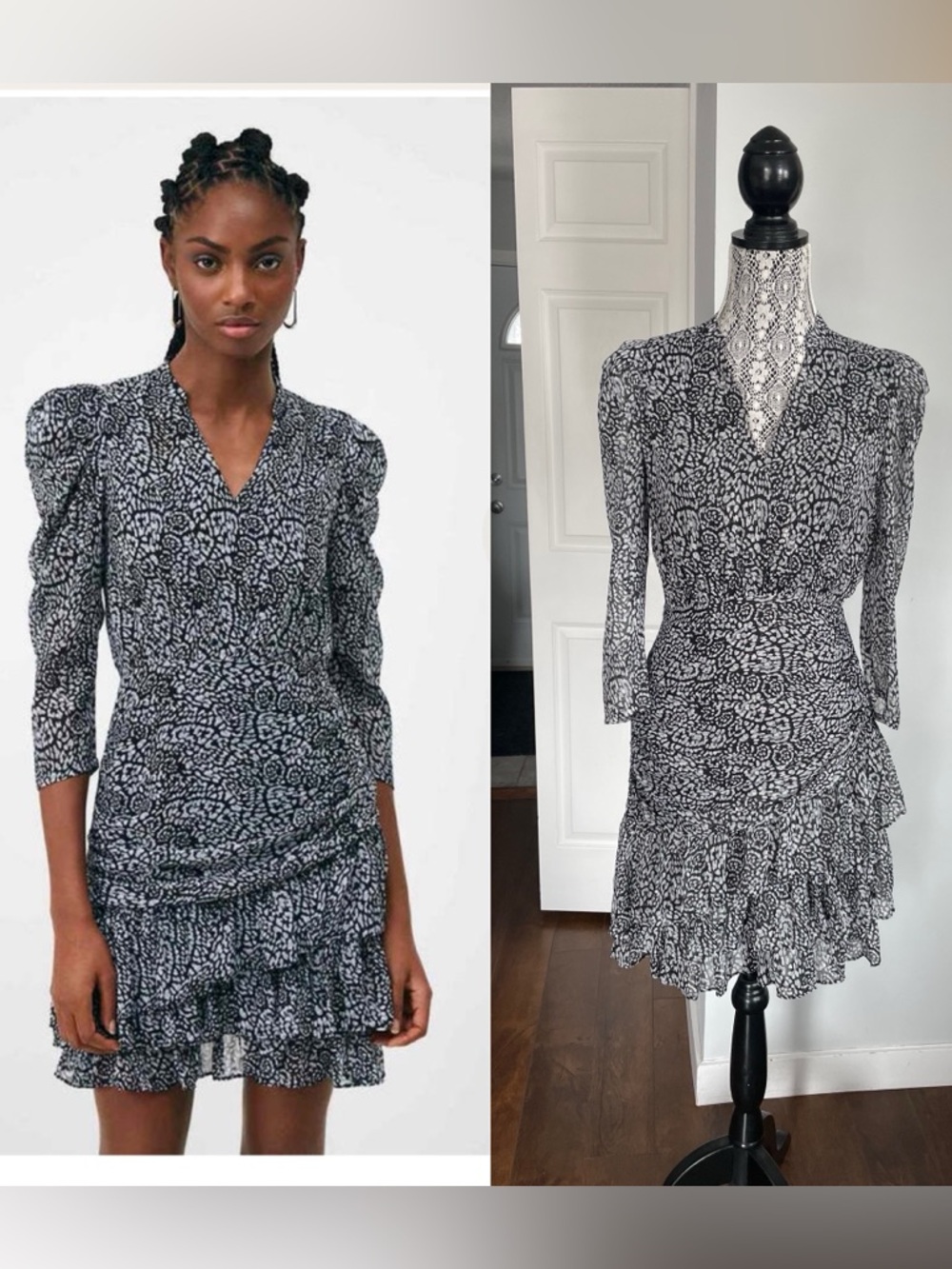 New Suncoo Paris Gorgeous Ruffle Layered Drop Hem. Small. Metallic Thread.